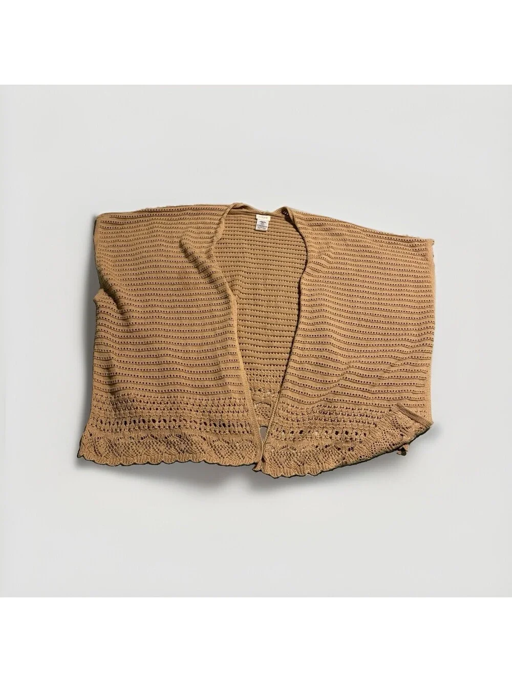 J. Crew Sweater Shawl Cardigan One Size Knit Brown Tan Baumwolle Cotton